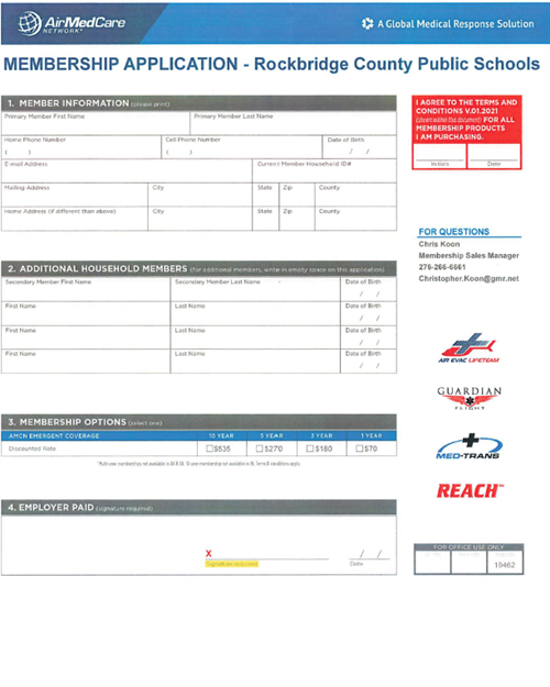 Air Med Front Page of Enrollment Form